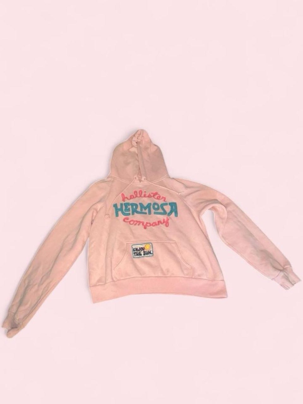 Hollister Pink Pullover Hoodie with Teal & Coral Logo